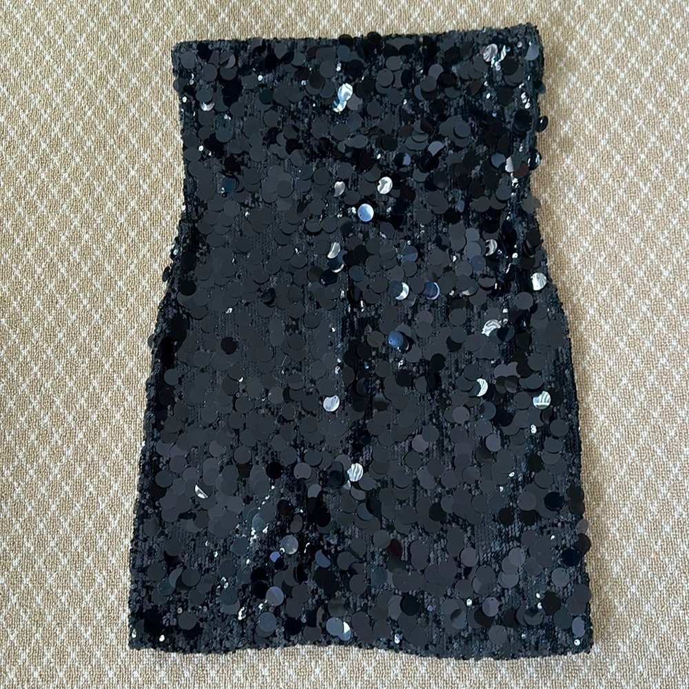 Edikted Strapless Black Sequin Dress, Size Large. Excellent Used Condition